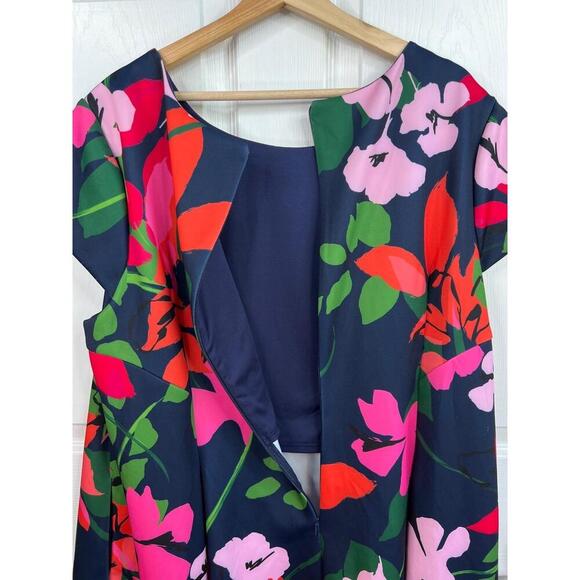 Jessica Howard Navy Floral Pattern Short  Cap Sleeves Crew Neck A Line Dress 22W - Picture 10 of 12